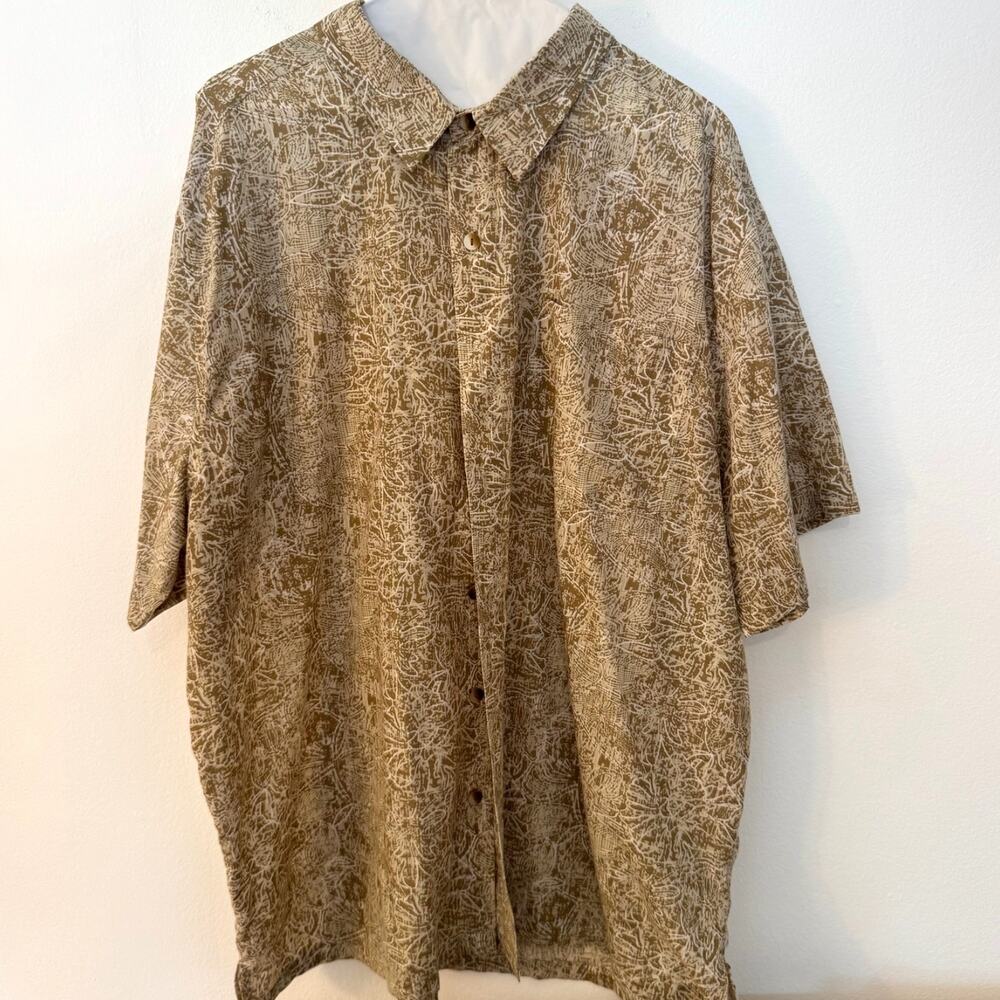 Haband Mens XL Beige Abstract Print Button Up Shirt Casual Retro Vintage Resort
